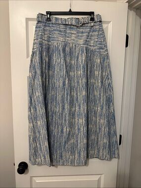 Blue and White Maxi Skirt with D-Ring Waist
